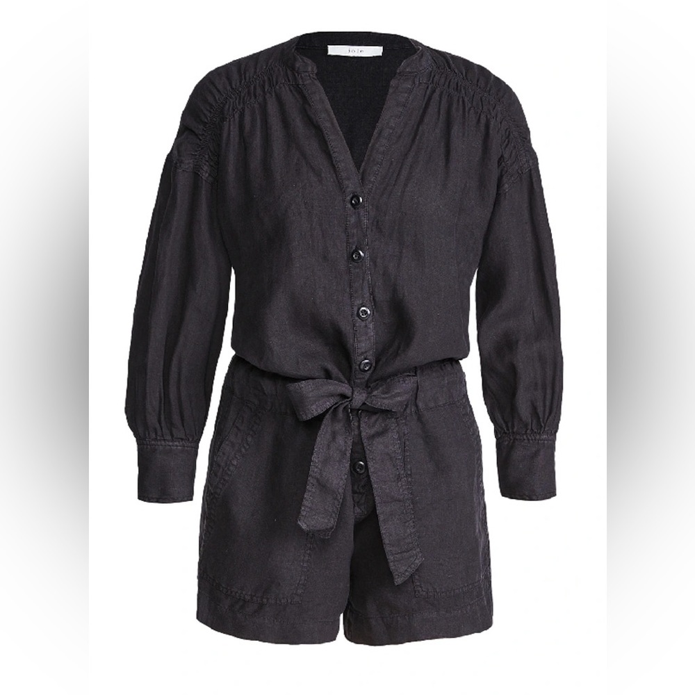 NWT JOIE BOSWORTH CAVIAR BLACK JUMPSUIT XS belted gathered linen playsuit